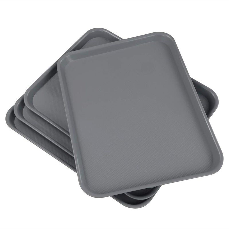 Begale Plastic Fast Food Serving Tray, Large Kitchen Dinner Tray, Set of 4, Grey - Image 1